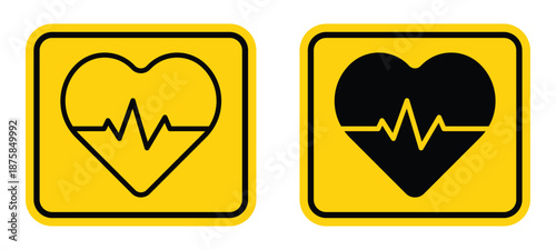 Heartbeat Icon Design in Yellow Background for Health and Fitness Concepts