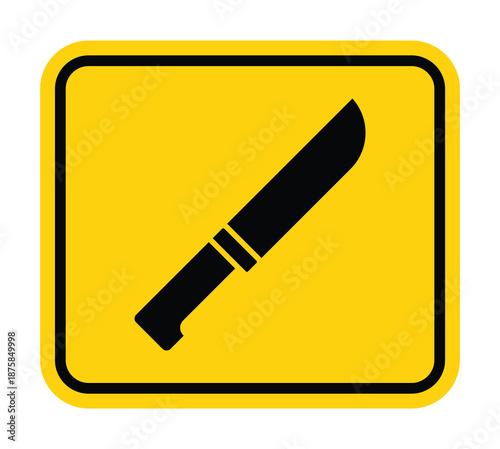 Yellow Warning Sign Featuring a Black Knife Graphic for Cautionary Use