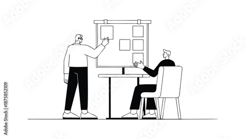 Business professionals collaborating on a project with a whiteboard