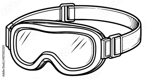 Hand drawn line art illustration of ski goggles depicting winter sport equipment for outdoor activities