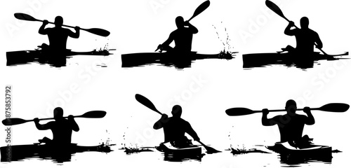 silhouette of man kayaking vector
