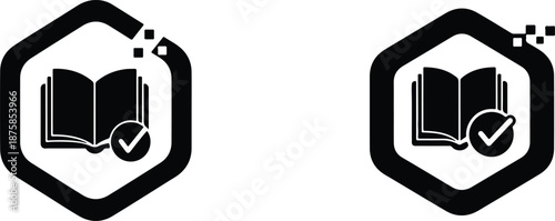 Digital education and e-learning concept with open book icon and checkmark in modern flat design for online courses and success