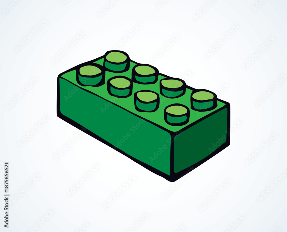 Fototapeta premium Close up vibrant green big flat building constructor puzzle fix kit set white text space backdrop. Bright happy color hand drawn funny design object logo emblem modern web art doodle funny joy style