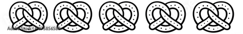 Line art pretzel icons set featuring salted pretzels for food and snack related projects