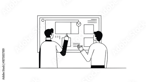 Two business professionals engaged in one on one workflow coaching session with interactive whiteboard