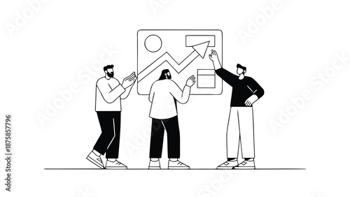 Business professionals collaborating on a growth strategy with a graph presentation