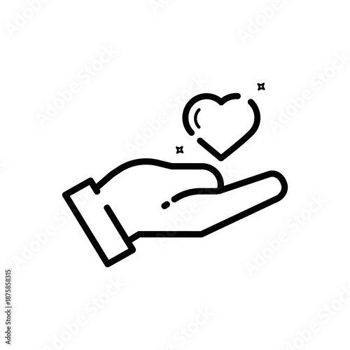 Hand Holding Heart with Sparkles Symbol of Love and Care Icon Vector Illustration Flat Design