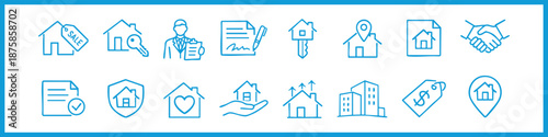 House For Sale Line Editable Icons set. Vector illustration in modern thin style of real estate related icons: contract, agent, insurance, and more. Isolated on white background