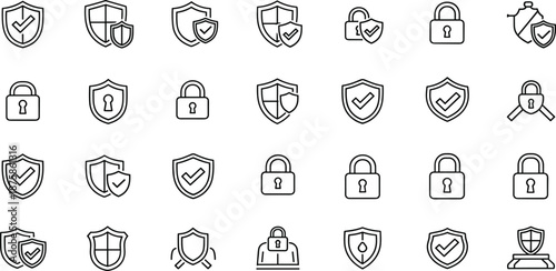 A collection of security icons representing protection and safety measures in a digital environment