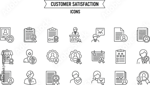 Collection of customer satisfaction icons representing various aspects of service and feedback
