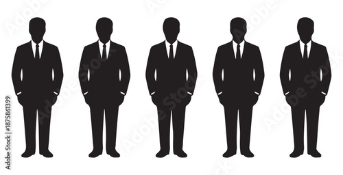 Businessmen Silhouettes Standing in Suits on White Background