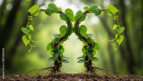 Two separate vines from different plants intertwining and growing together natural unity symbol.