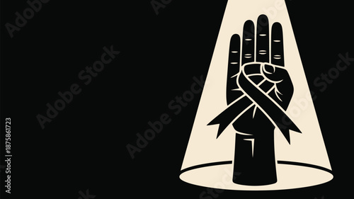 Hand with ribbon in spotlight Vector