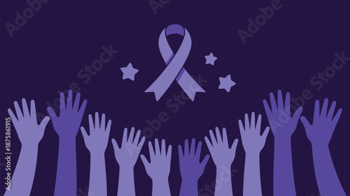 Raised hands supporting awareness ribbon Vector