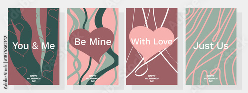 Abstract Valentine’s Day Card Set with Hearts and Minimal Typography