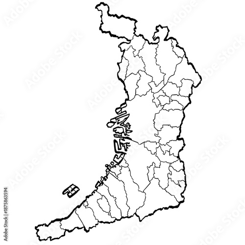 大阪府地図 筆タッチ 市町村区分 和風 近畿 西日本 / A brushstroke map of Osaka prefecture 2