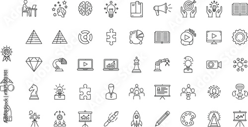 Business and Startup Line Icons Set Vector Collection for Strategy Innovation Marketing Management Graphic Design Projects Isolated on White Background