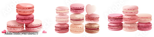 Valentine’s Day Pink Macaron Vector Set – Soft Illustrated Stacked French Macarons with Romantic Heart Accents