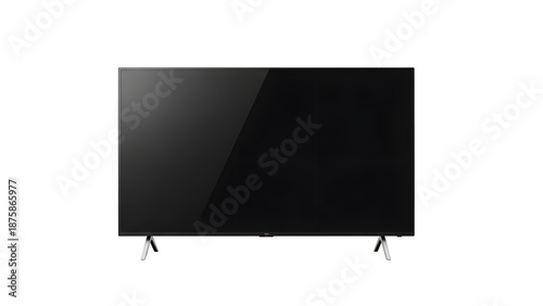 A black shiny flat screen television isolated on transparent background