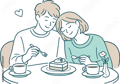 Image Generation. Lovers quietly enjoying dessert together, seated at a small table in a peaceful everyday moment of togetherness,