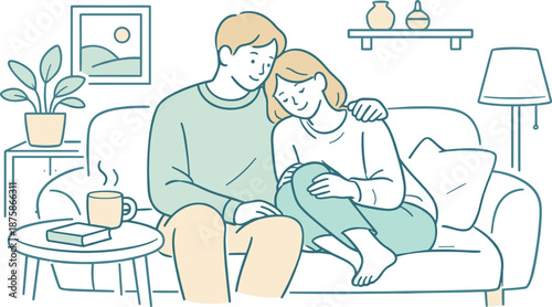 Image Generation. Couple spending quiet time together at home, sitting close in a peaceful everyday moment of togetherness,