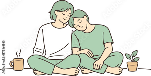 Image Generation. Partners sharing a silent peaceful moment, seated side by side with gentle closeness and unhurried presence