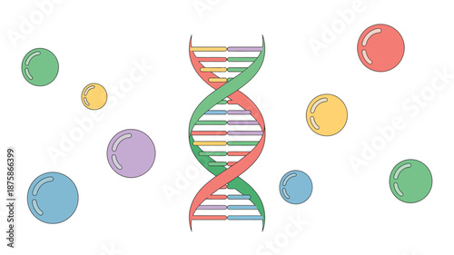 Colorful dna helix with surrounding cells Vector
