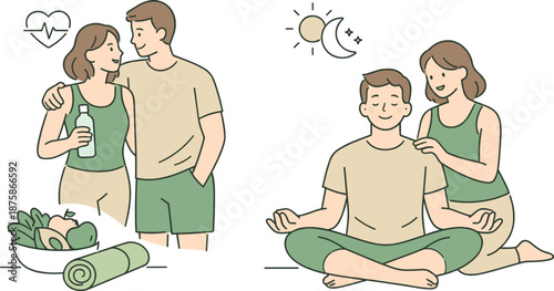 Image Generation. Partners embracing healthy lifestyle choices, gentle body language and subtle interaction showing balance, self