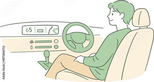 Image Generation. Person reviewing car dashboard information, seated comfortably in the driver seat with relaxed posture and
