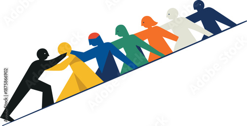 Image Generation. Stylized editorial illustration of collaborative structure emerging as abstract figures align along a shared