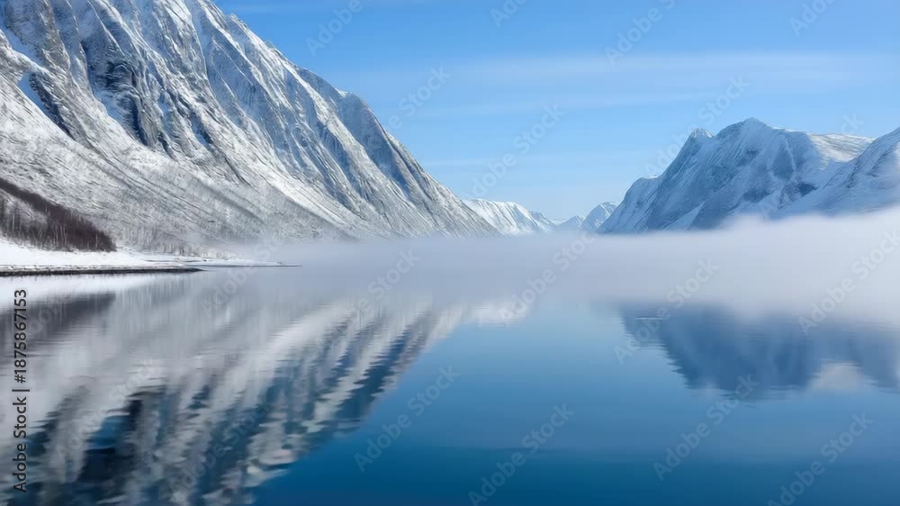 custom made wallpaper toronto digitalMajestic winter mountains reflecting in tranquil fjord mist