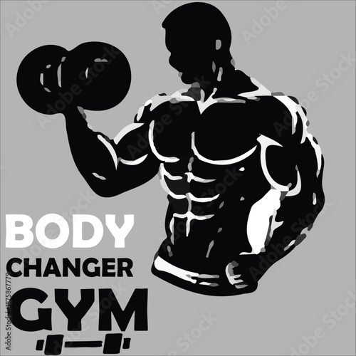 Muscular bodybuilder lifting dumbbell silhouette