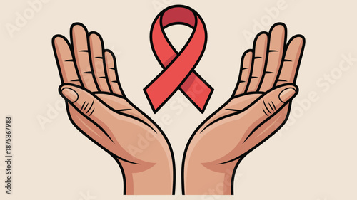 Hands holding red ribbon Vector
