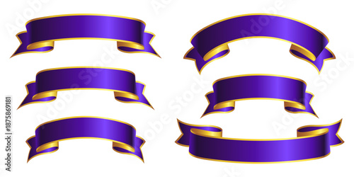 elegant stylish simple wide purple with gold trim ribbon banner flowing scroll blank set vector on transparent background