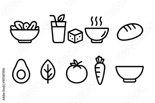 Food and drink line icon set. Culinary, fresh produce, minimalist icons collection