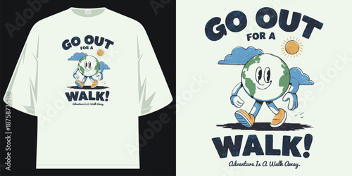 go out for a walk cartoon earth character nature exploration travel graphic design t shirt design vector illustration artwork
