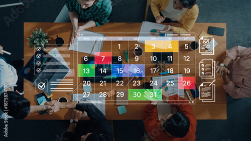 A digital calendar interface for business planning and organization. Used for scheduling events, managing tasks with checklists, and tracking important deadlines. Fermion
