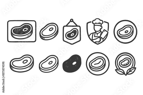 Steak, butcher line icon set. Meat, cooking icons linear collection