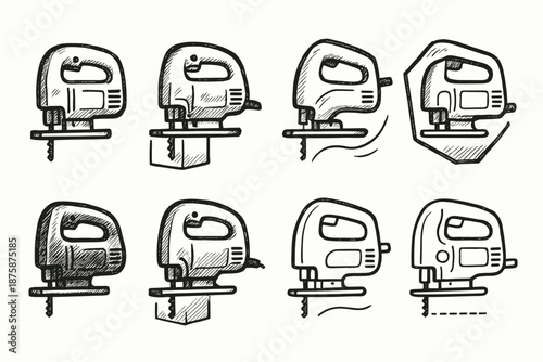 Power tool, jigsaw line icon set. Hand tool, construction icons outline collection.