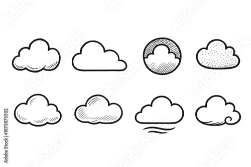 Weather and cloud outline icon set. Climate, sky, overcast symbols collection.