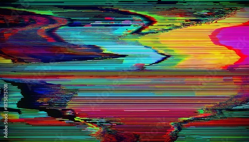 retro tv screen with glitch pixel distortion and static noise effects vhs overlay with transmission interference and colorful stripes digital error effect with a futuristic abstract visual
