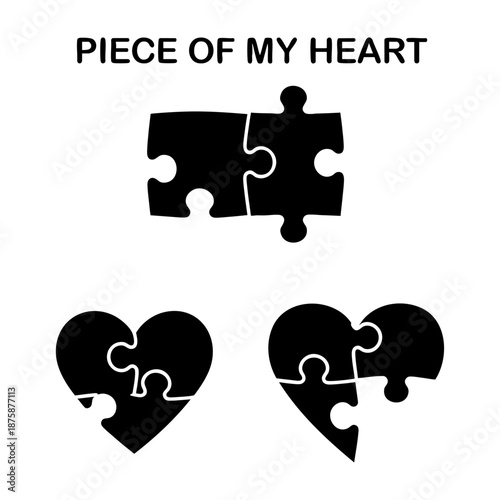 Piece of My Heart Puzzle Games Three Silhouette Vector Icons