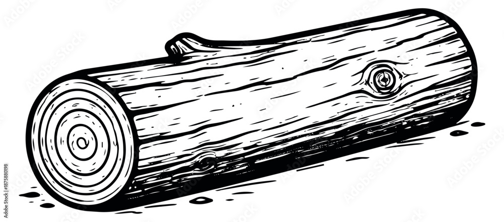 Fototapeta premium Hand drawn line art illustration of a wood log depicting natural texture and cut rings for rustic and outdoor designs