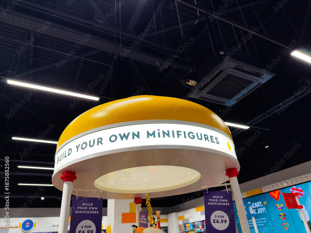 Fototapeta premium Build your own minifigures experience at the Manchester LEGO store in the UK, a family friendly activity
