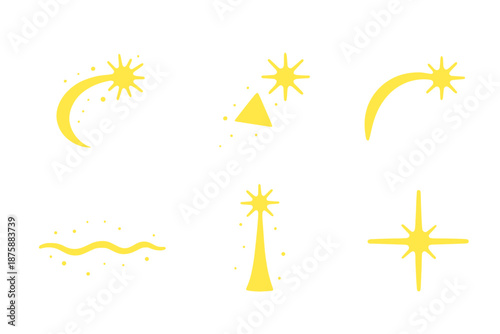 Magical Sunlight Icons. Solid style icons of magical sunlight effects in : glowing trail, prism spark, radiant ribbon, ethereal
