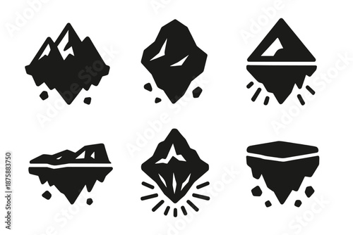 Levitating Nature Icons. Solid style icons of levitating natural objects in : mountain, floating rock, prism hill, radiant ridge,