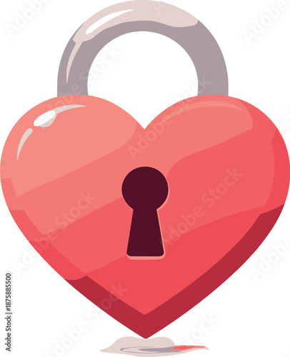 Minimalist Heart Lock. Minimal heart-shaped lock floating in generous white space, modern flat vector illustration representing