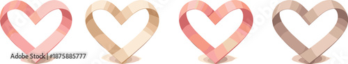 Minimalist Ribbon Hearts. Minimal ribbon strips folded into clean heart outlines with airy spacing, modern flat vector