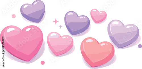 Candy Hearts Composition. Minimal candy heart composition highlighting individual sweets with rounded edges, soft shine, and