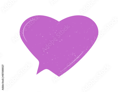 Hand drawn heart bubble in grunge style. Organic speech icon for quote or message in chat and conversation context. Distinct talk element with textured purple color, perfect for social media post.